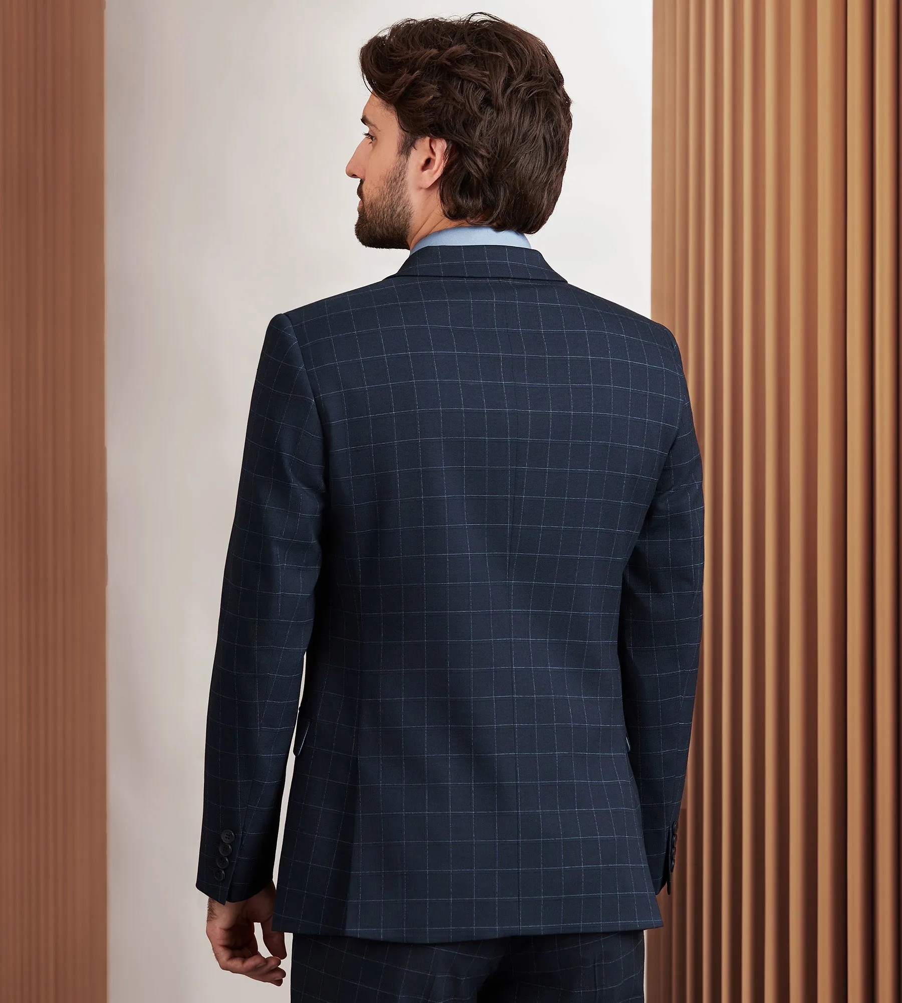 Slim Fit Navy Windowpane Suit Jacket