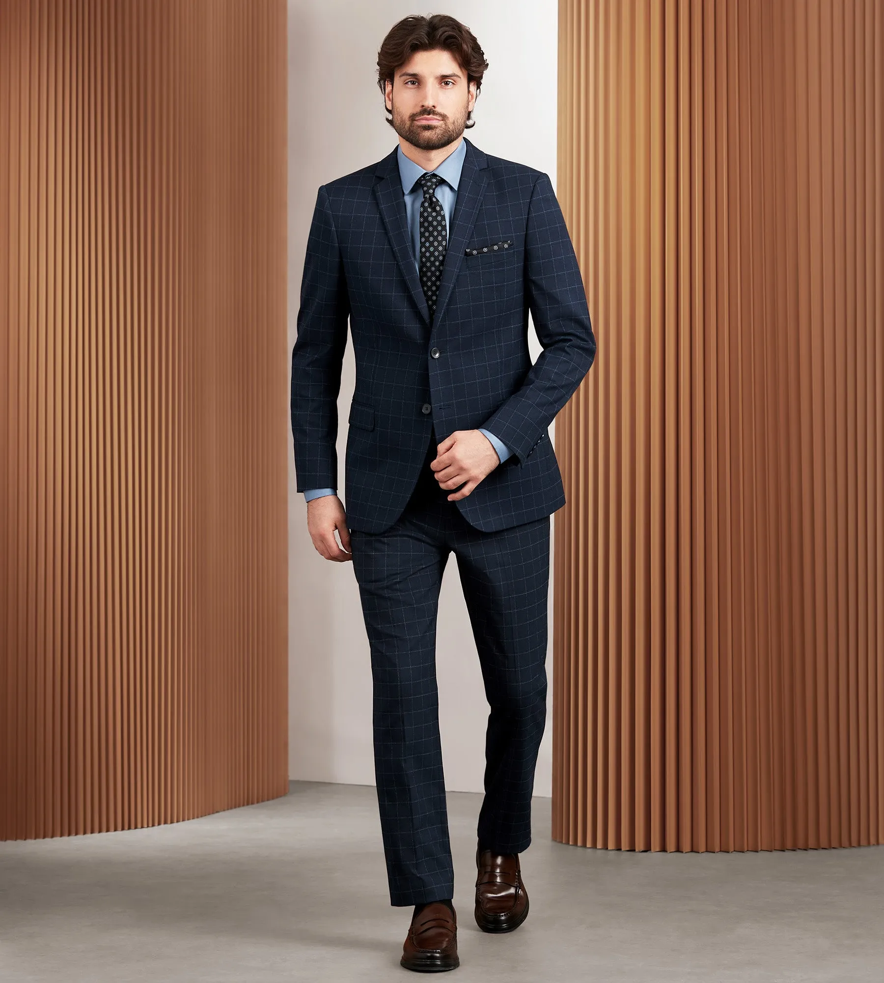 Slim Fit Navy Windowpane Suit Jacket
