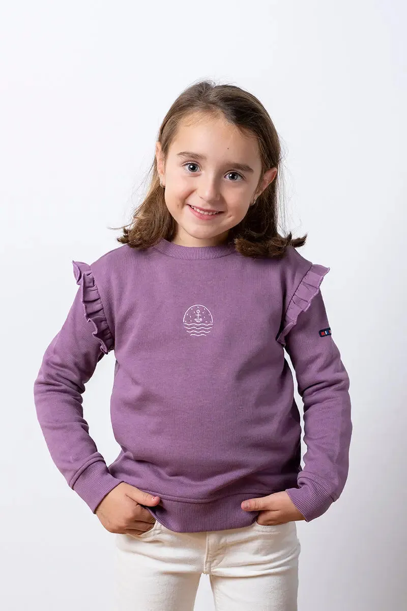 Sudadera de niña con volante en hombros en algodón terry