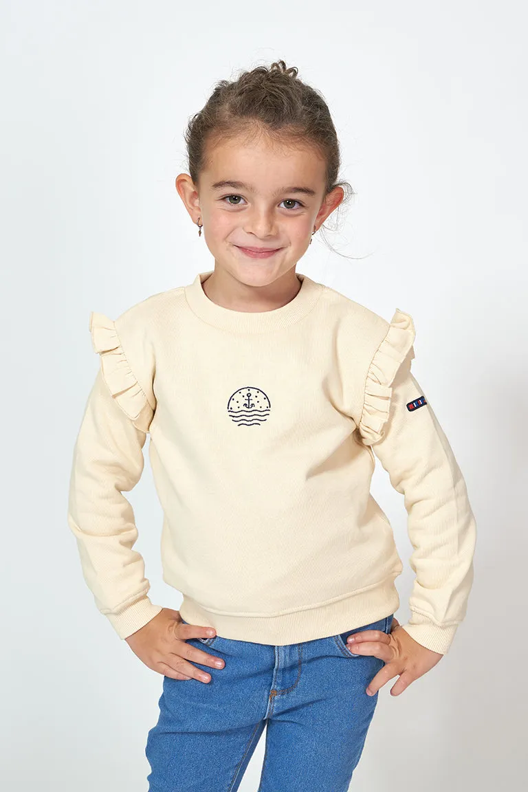 Sudadera de niña con volante en hombros en algodón terry