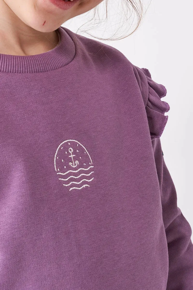 Sudadera de niña con volante en hombros en algodón terry