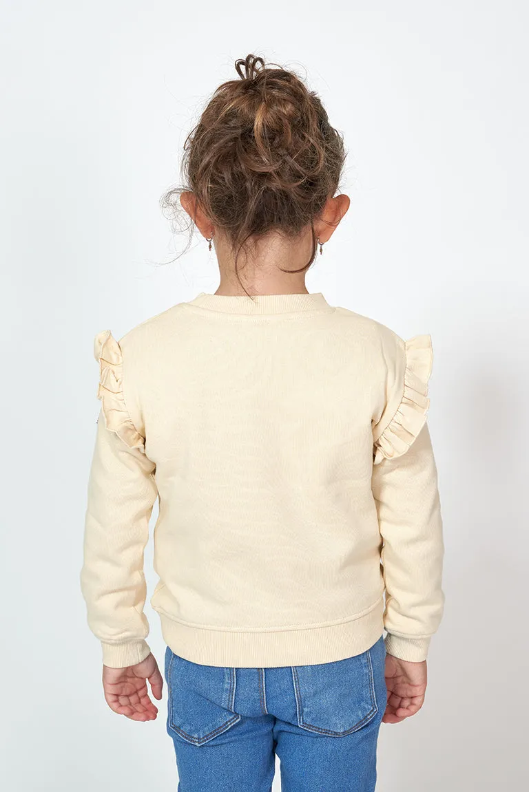 Sudadera de niña con volante en hombros en algodón terry