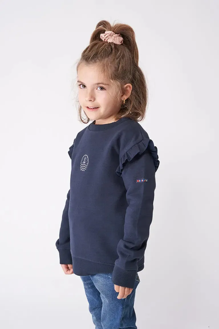 Sudadera de niña con volante en hombros en algodón terry