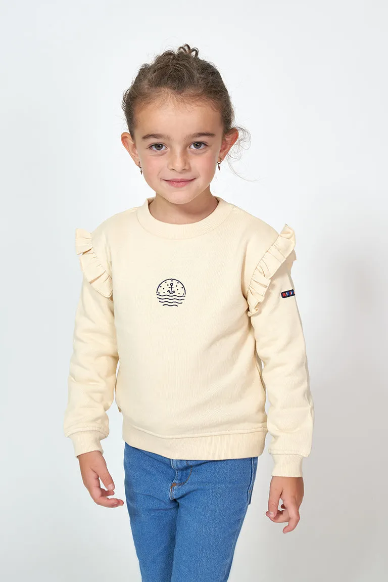 Sudadera de niña con volante en hombros en algodón terry