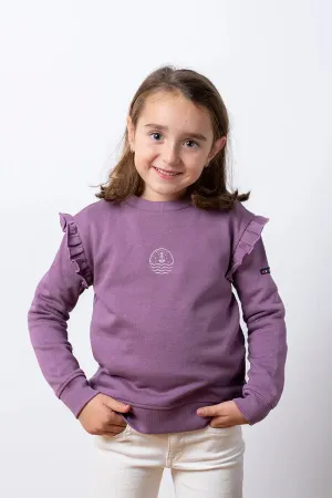 Sudadera de niña con volante en hombros en algodón terry