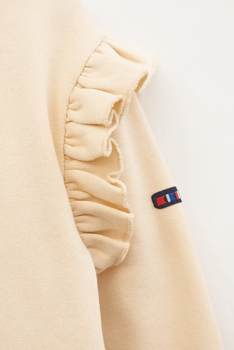Sudadera de niña con volante en hombros en algodón terry