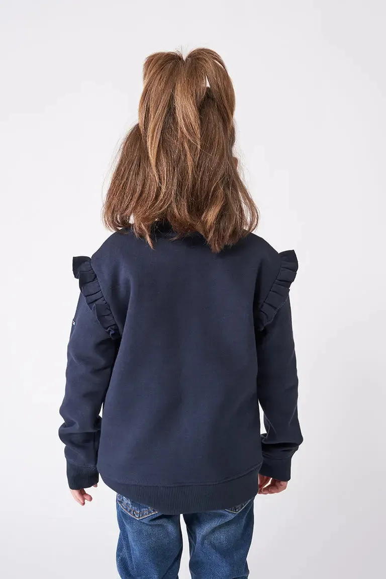 Sudadera de niña con volante en hombros en algodón terry
