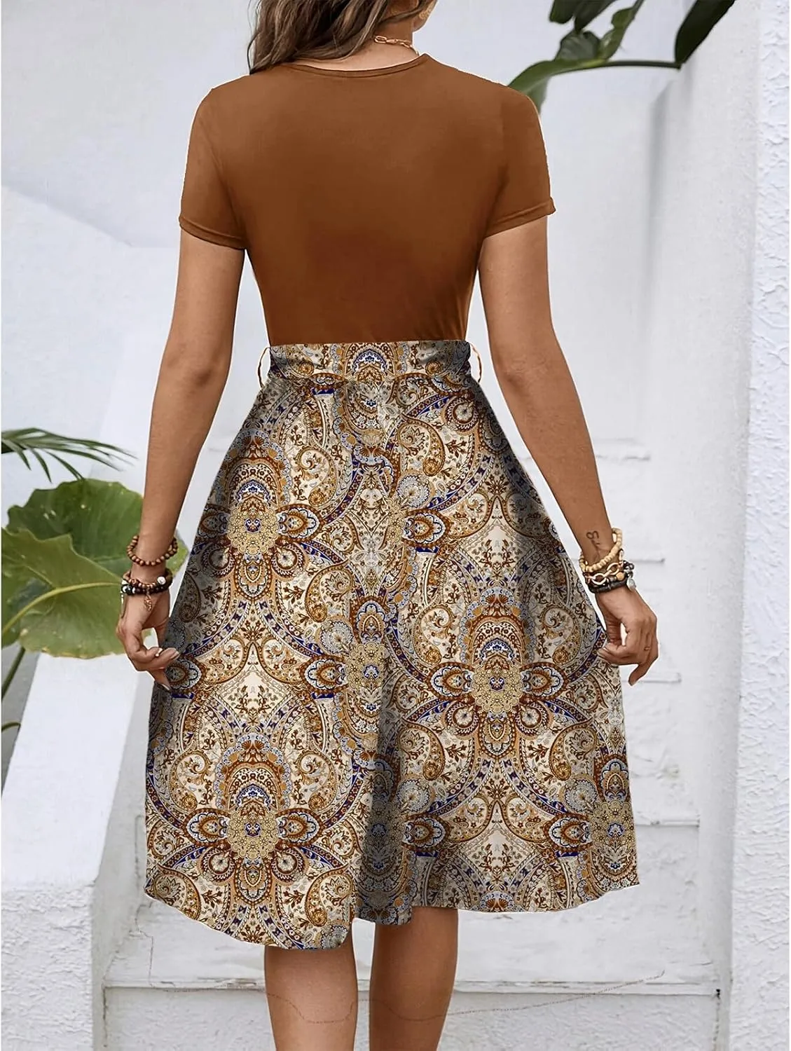 Summer Dresses for Women 2025 Office Work Teacher Dress with Tie Waist Short Sleeve Wrap Around Midi Dresses