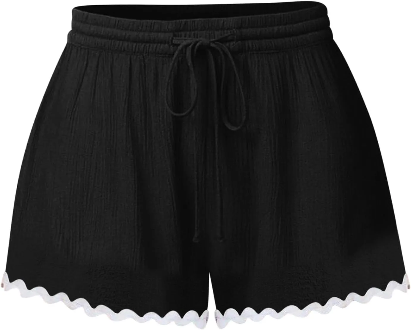 Summer Shorts for Women 2025 Trendy Casual Lace Hem Beach Shorts Plus Size Elastic High Waist Summer Wide Leg Short