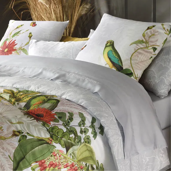 Taie(s) d'oreiller satin de coton - Jardin d'hiver gris perle