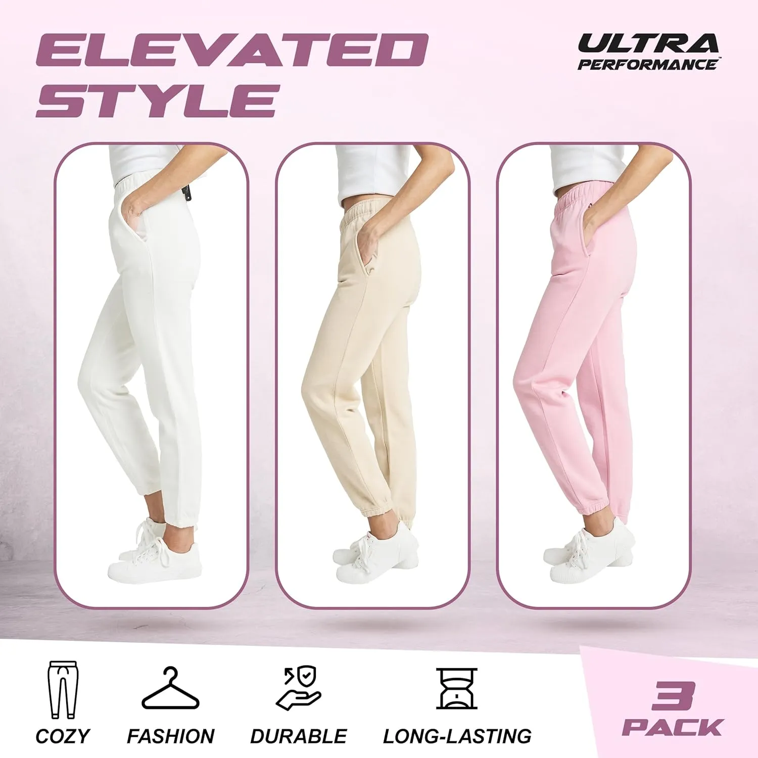 Ultra Performance Womens 3 PK High Waisted Fleece Cinched Pant