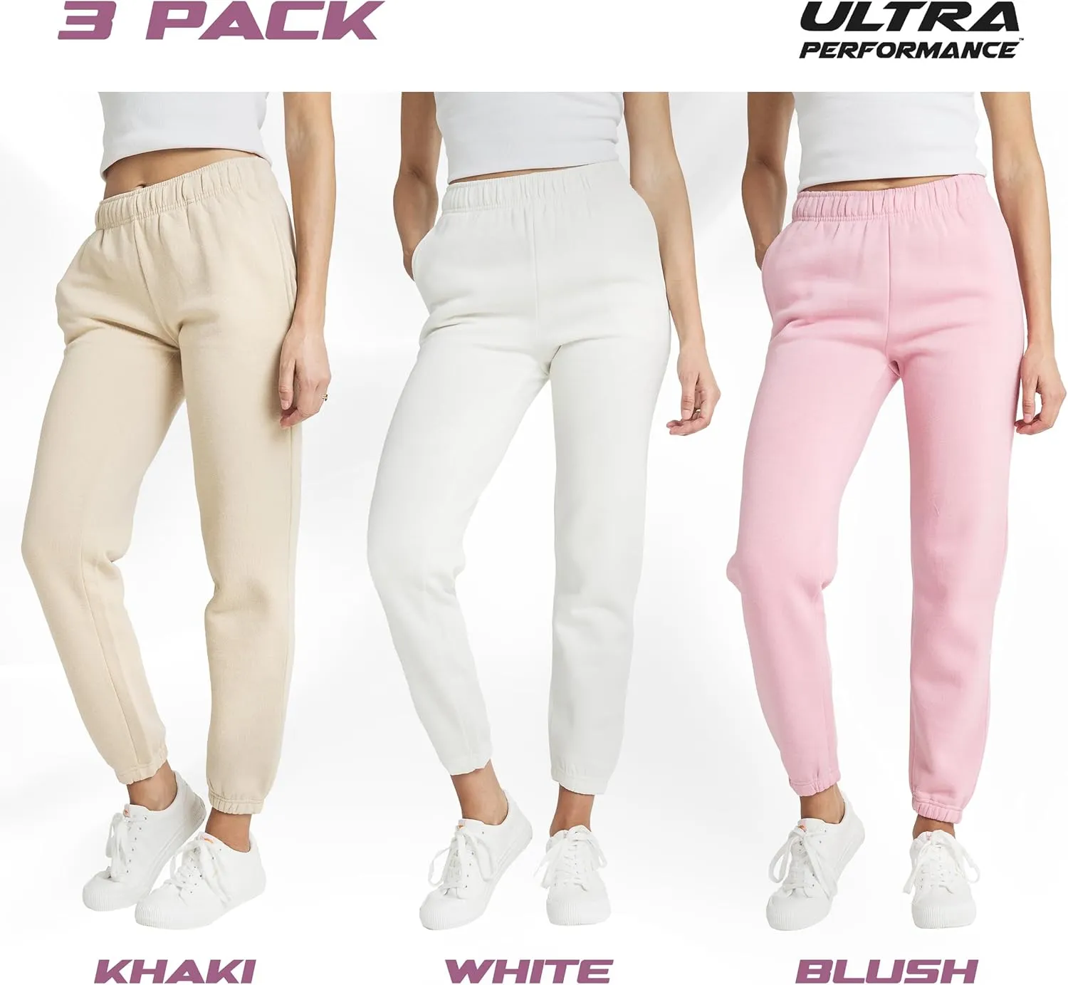 Ultra Performance Womens 3 PK High Waisted Fleece Cinched Pant