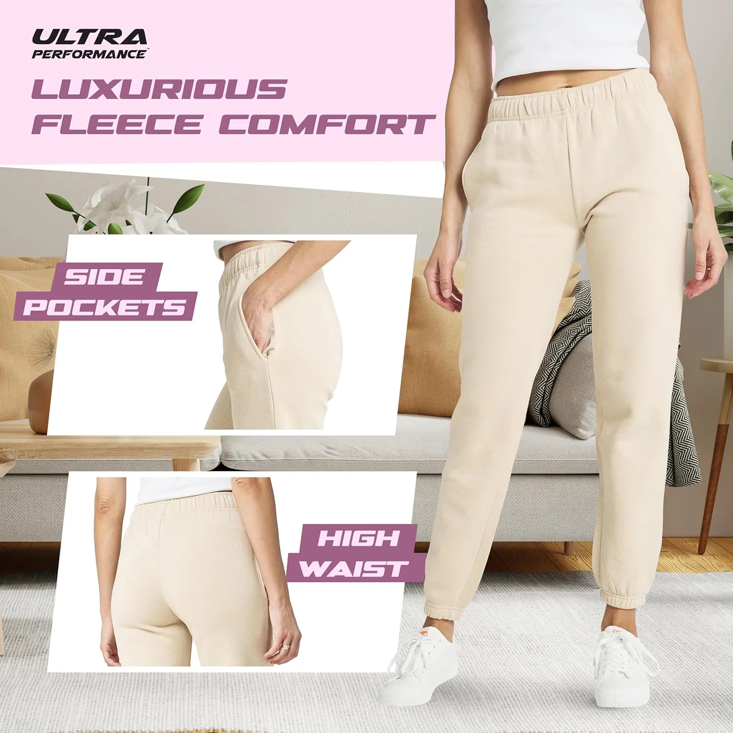 Ultra Performance Womens 3 PK High Waisted Fleece Cinched Pant