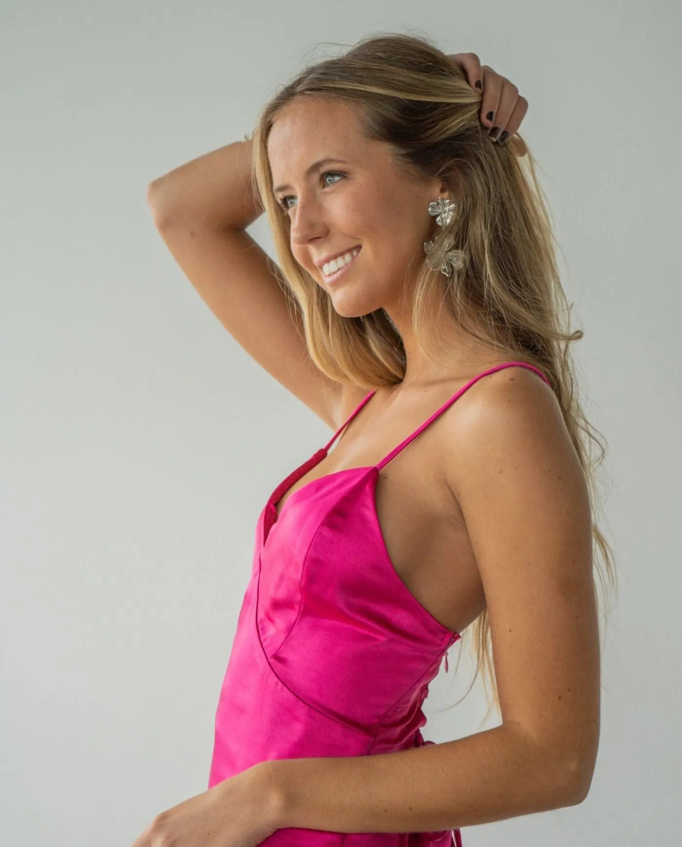 Vestido de Fiesta Largo Renata Satín Fucsia
