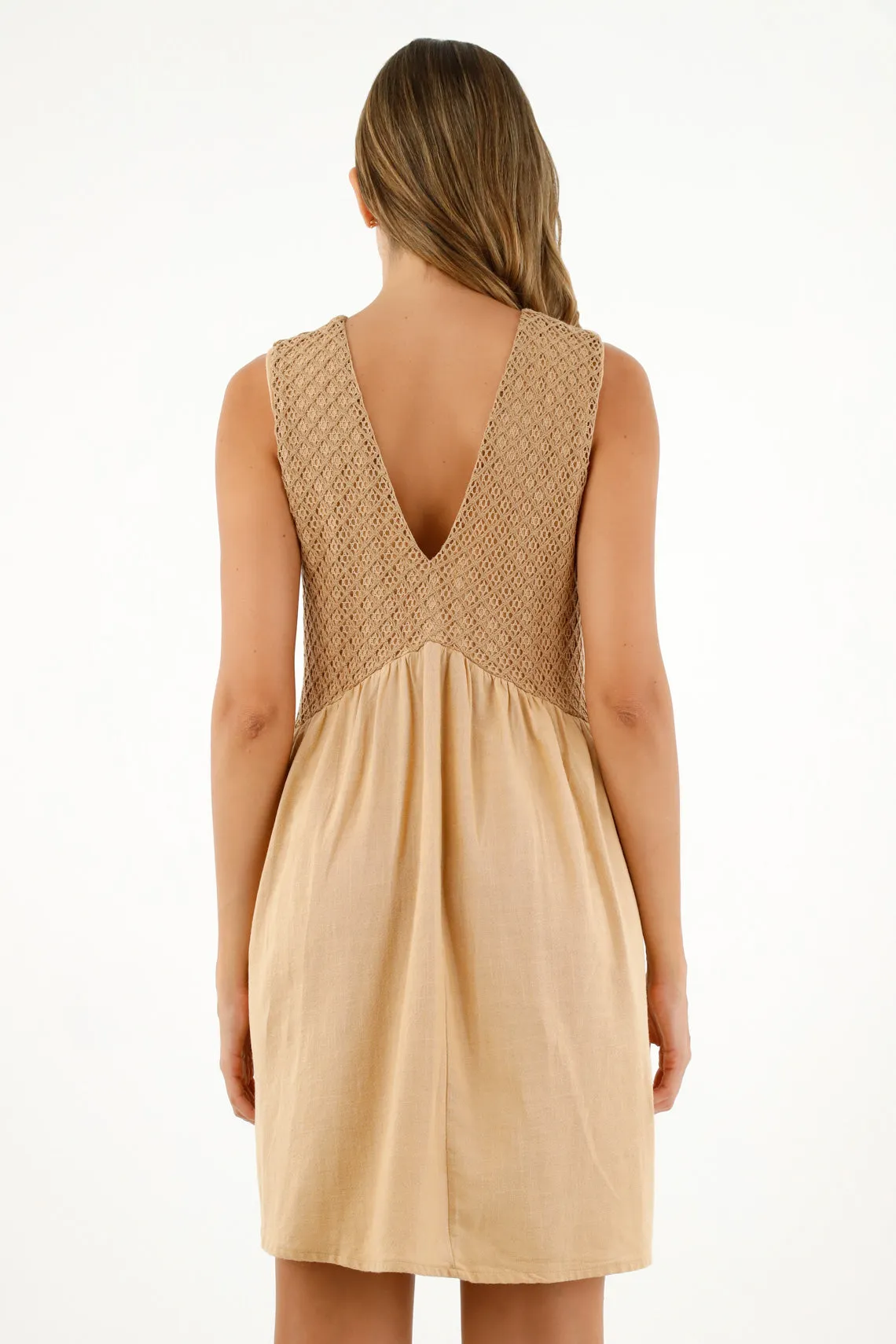 Vestido manga sisa café para mujer
