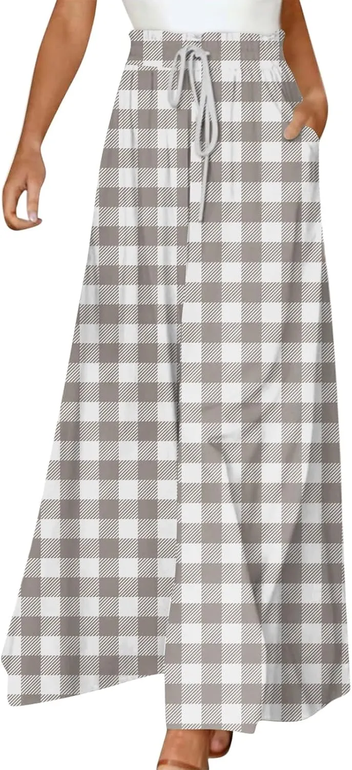 Wide Leg Pants Woman Summer 2025 Flowy High Waisted Trousers Baggy Drawstring Beach Pant with Pockets