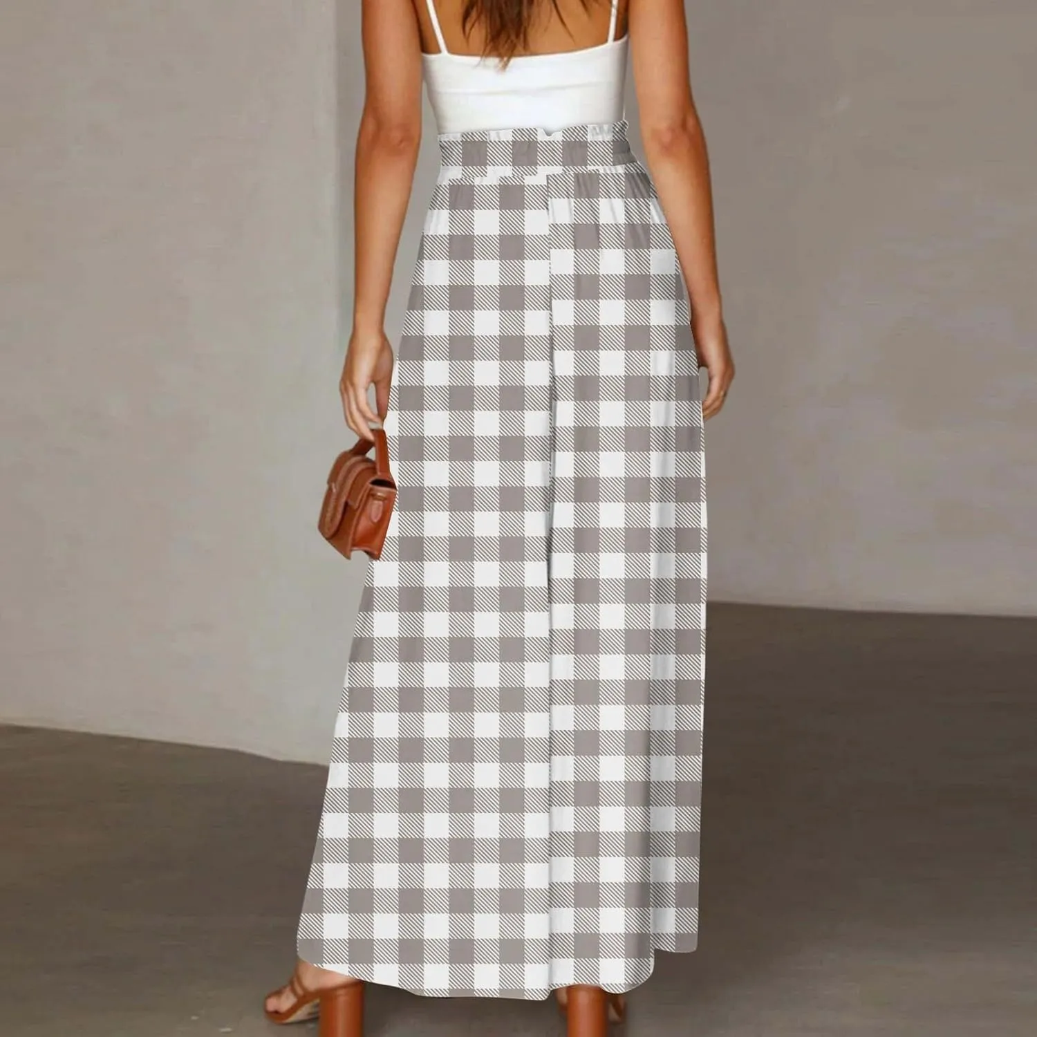 Wide Leg Pants Woman Summer 2025 Flowy High Waisted Trousers Baggy Drawstring Beach Pant with Pockets