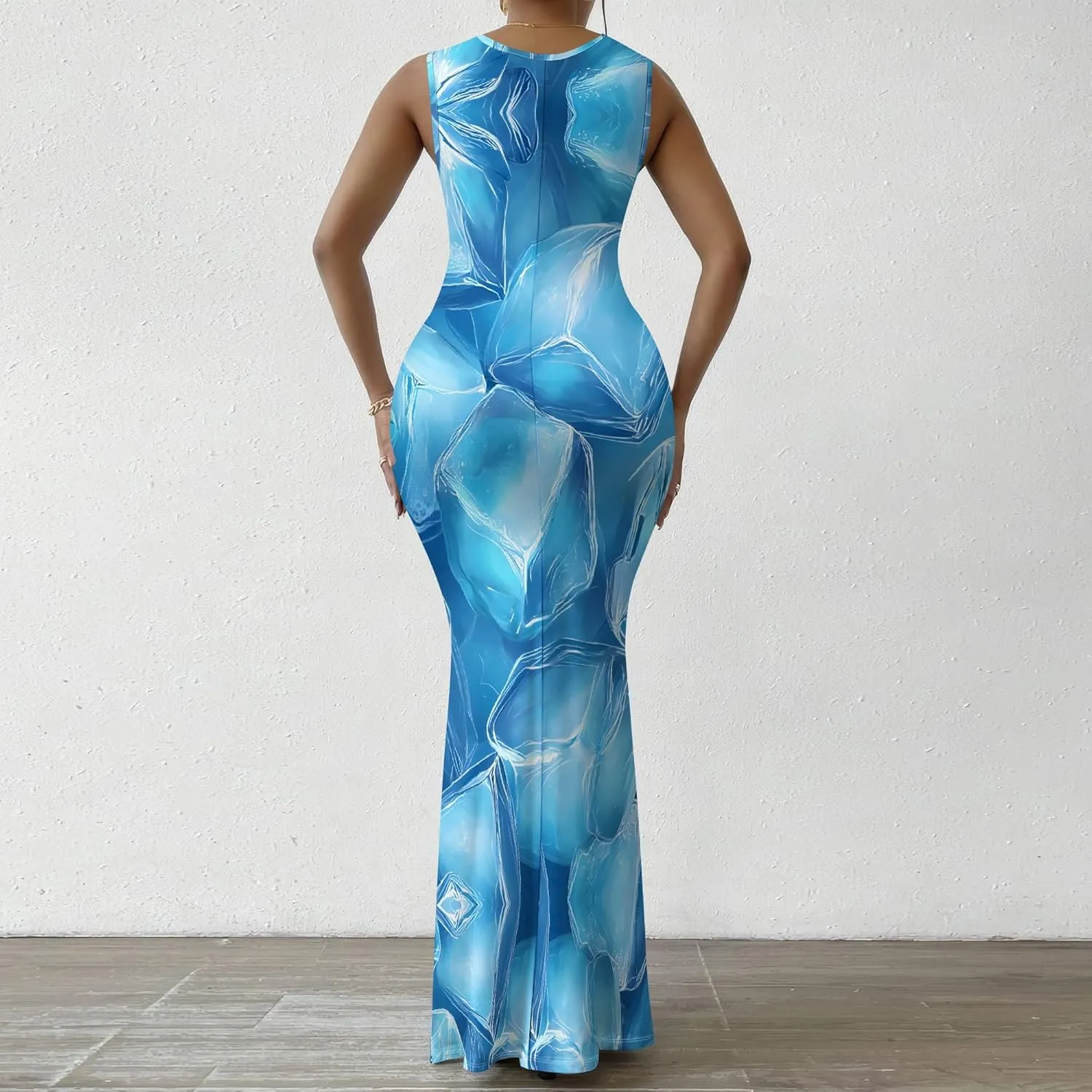 Women Summer Fashion Sexy Dress Sleeveless V Neck Side Slits Maxi Bodycon Mermaid Cocktail Evening Parties Dresses