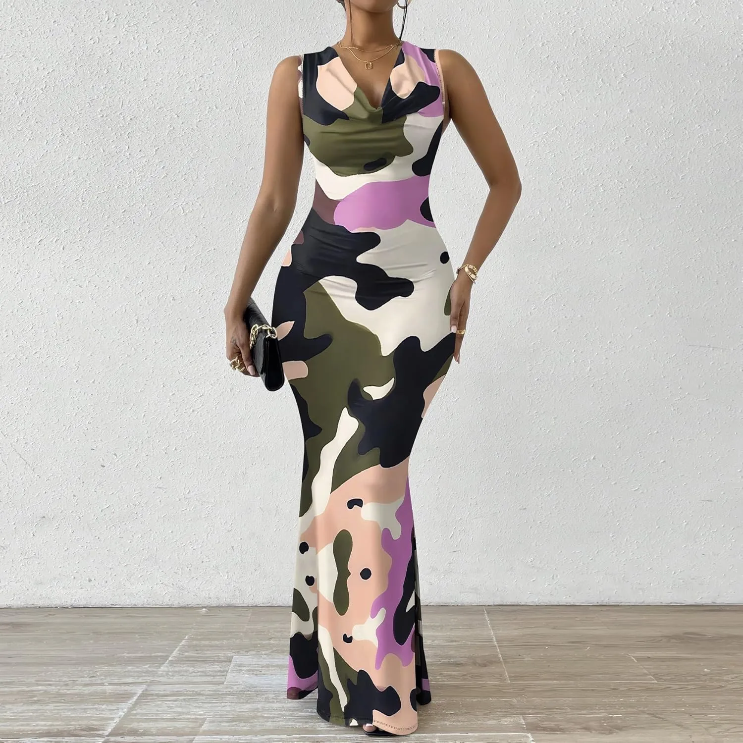 Women Summer Fashion Sexy Dress Sleeveless V Neck Side Slits Maxi Bodycon Mermaid Cocktail Evening Parties Dresses
