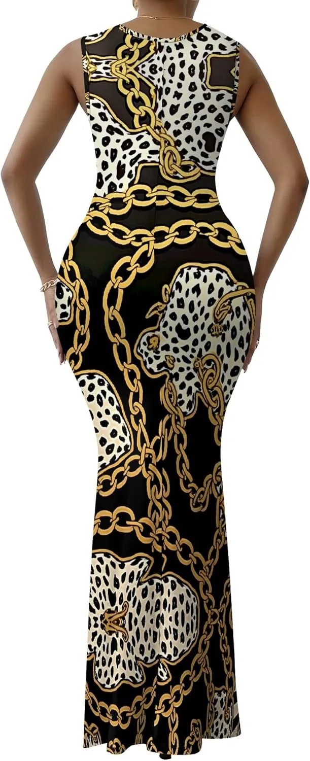Women Summer Fashion Sexy Dress Sleeveless V Neck Side Slits Maxi Bodycon Mermaid Cocktail Evening Parties Dresses