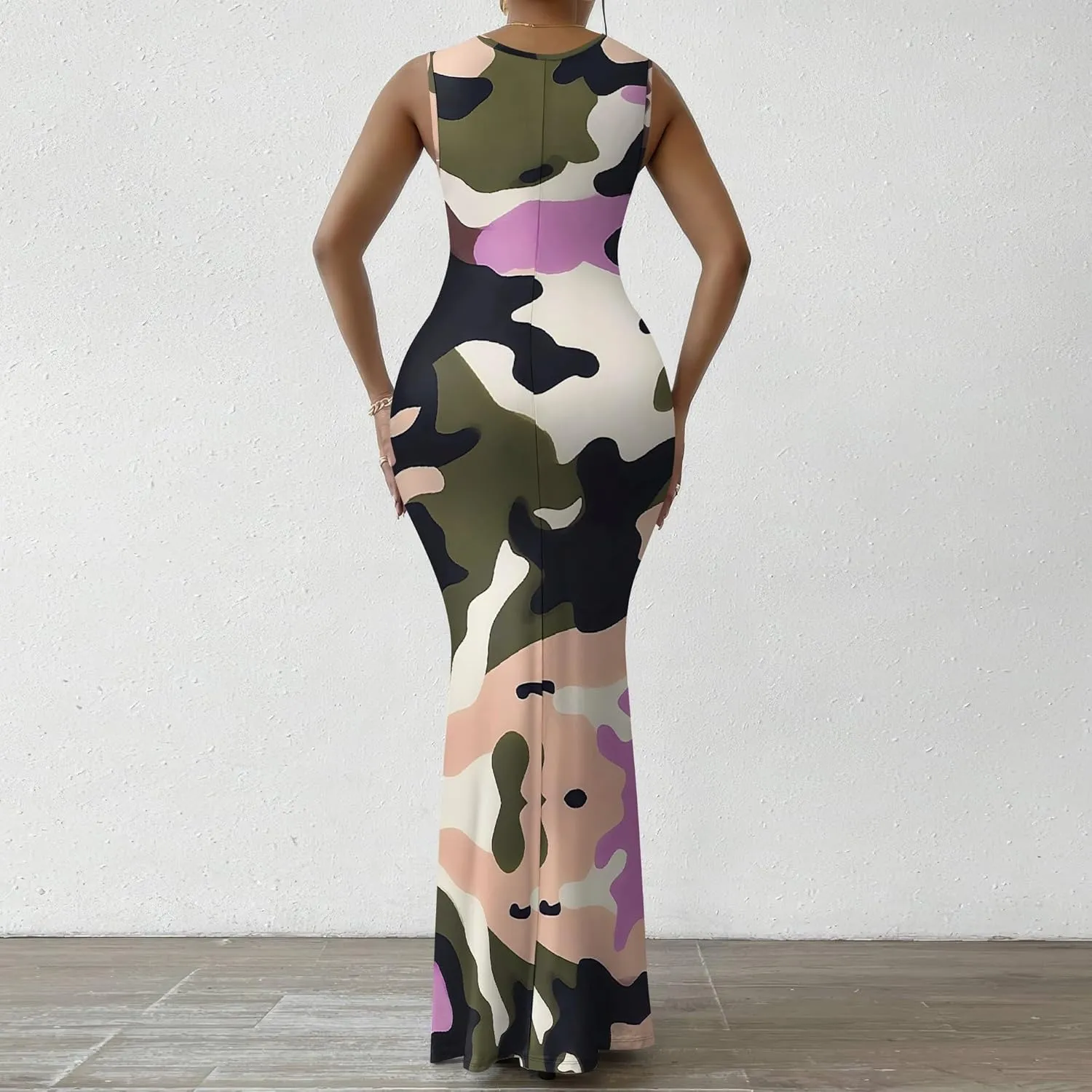 Women Summer Fashion Sexy Dress Sleeveless V Neck Side Slits Maxi Bodycon Mermaid Cocktail Evening Parties Dresses