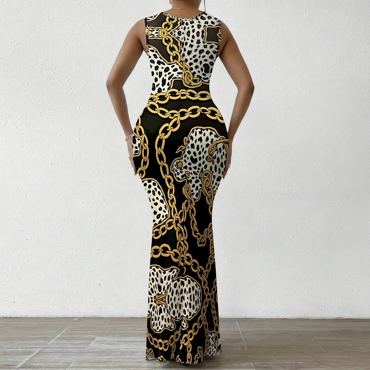 Women Summer Fashion Sexy Dress Sleeveless V Neck Side Slits Maxi Bodycon Mermaid Cocktail Evening Parties Dresses