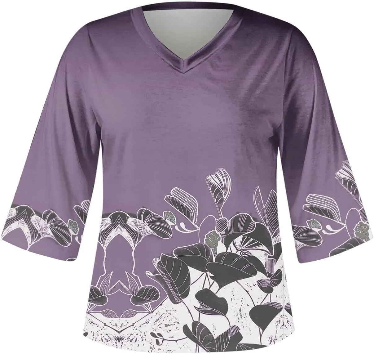 Women's 3/4 Sleeve Tops Fall V-Neck Trendy Shirt 2025 Fashion Tshirt Print Soft Daily Blouse Loose Tunic