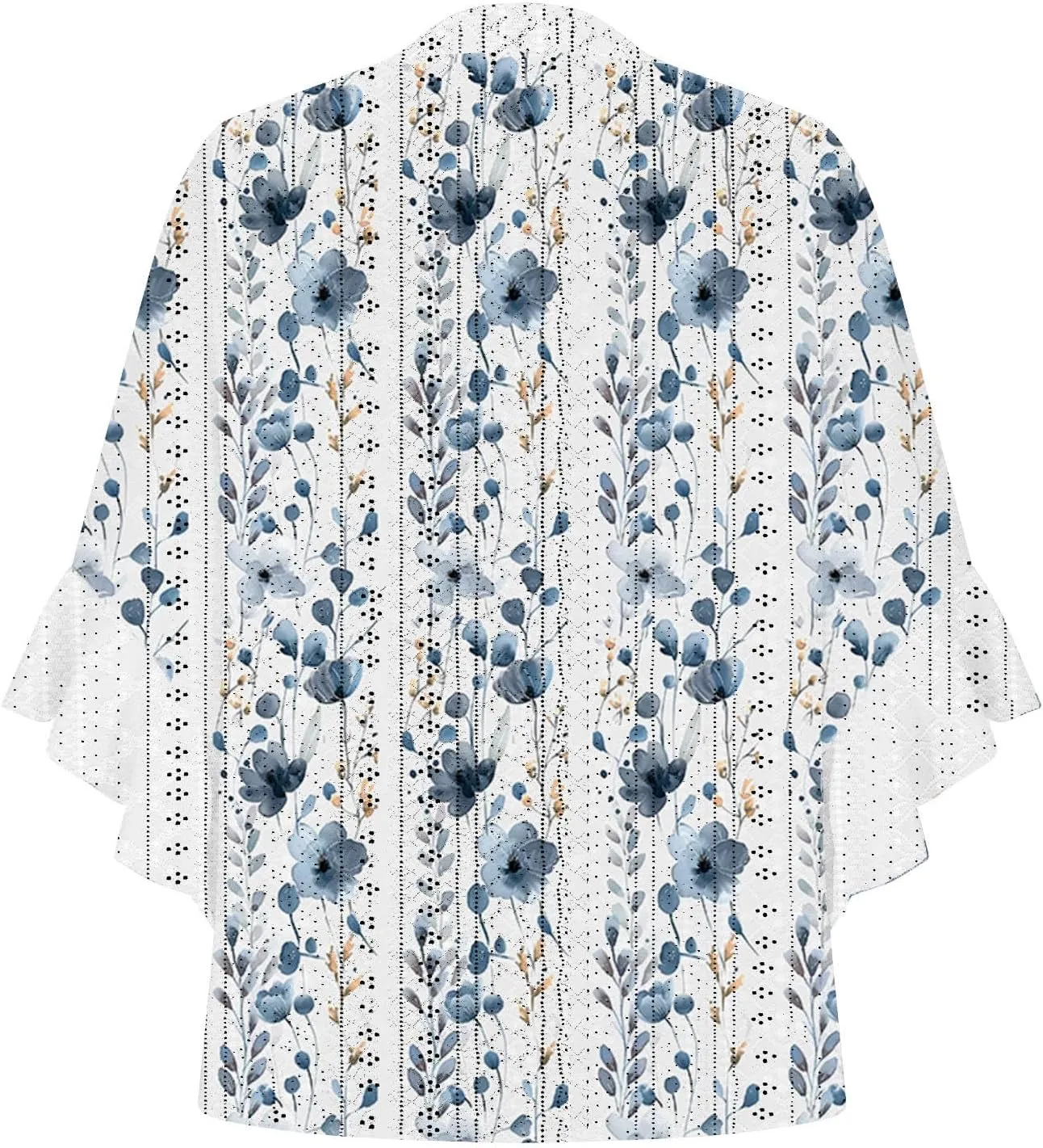Womens 3/4 Sleeve Tops Trendy Summer Eyelet Embroidery Shirts Buttons V Neck Ruffle Blouses Loose Fit Flowy Shirt