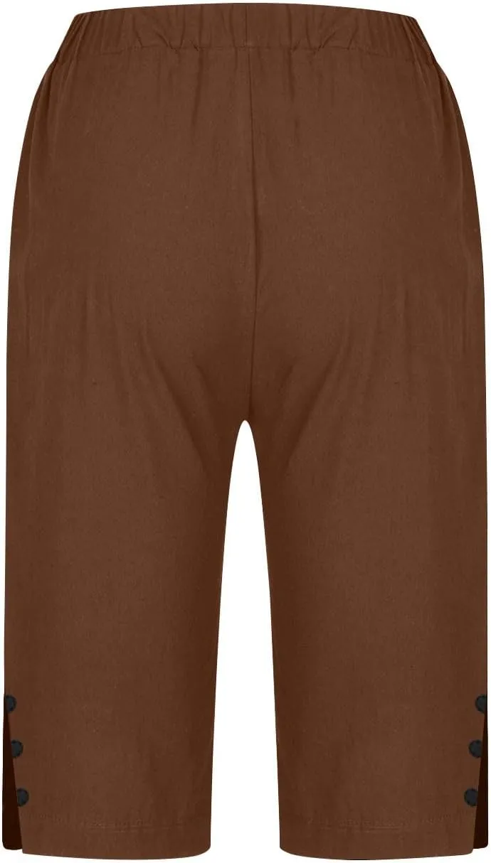 Womens Capri Pants 2025 Knee Length Cotton Linen Capris Summer Straight Leg Loose Beach Bermuda Shorts with Pockets