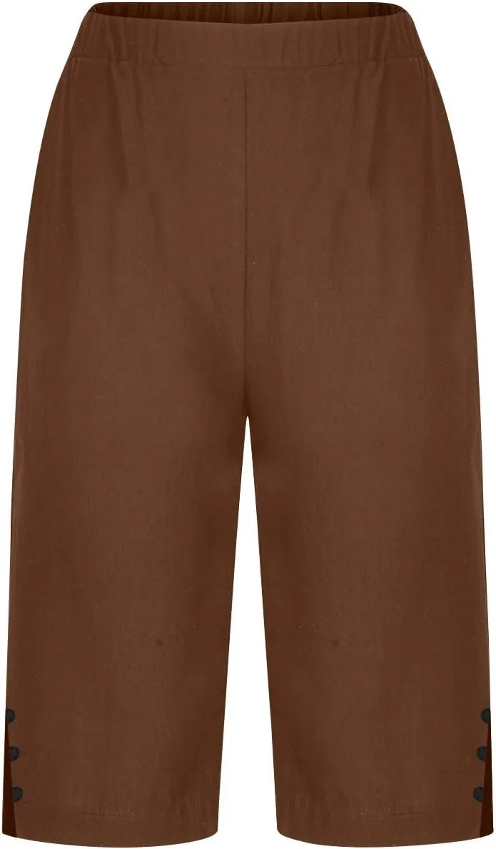 Womens Capri Pants 2025 Knee Length Cotton Linen Capris Summer Straight Leg Loose Beach Bermuda Shorts with Pockets