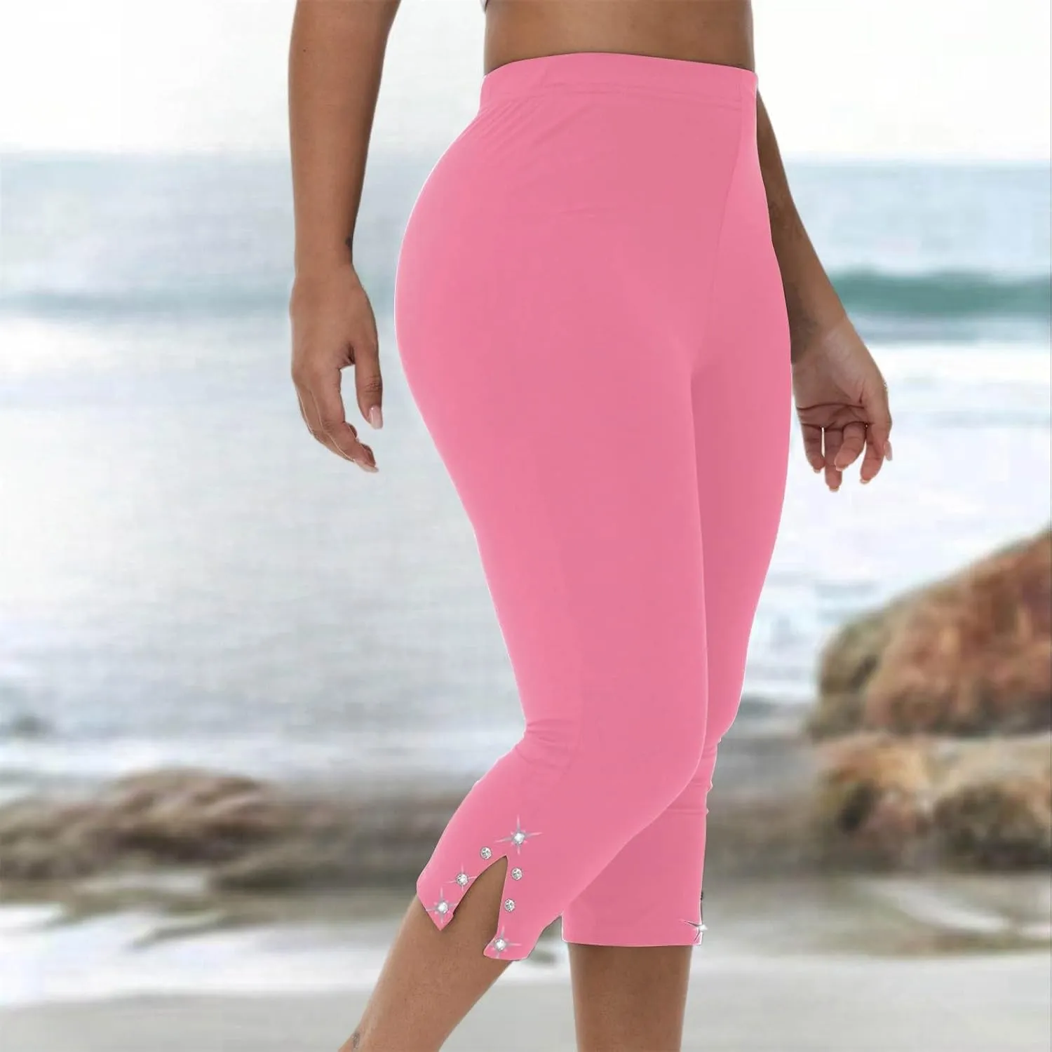 Womens Capris for Summer Dressy Cropped High Waist Yoga Pants Comfy Stretchy Leggings Workout Gym Running Pant