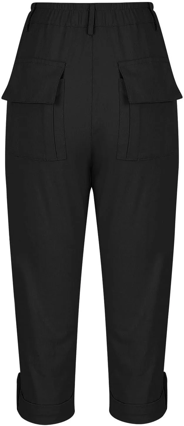 Womens Capris with Pockets Stretch Lightweight Casual Cargo Pants Rolled Hem Summer Cropped Trousers Outdoor Clothes