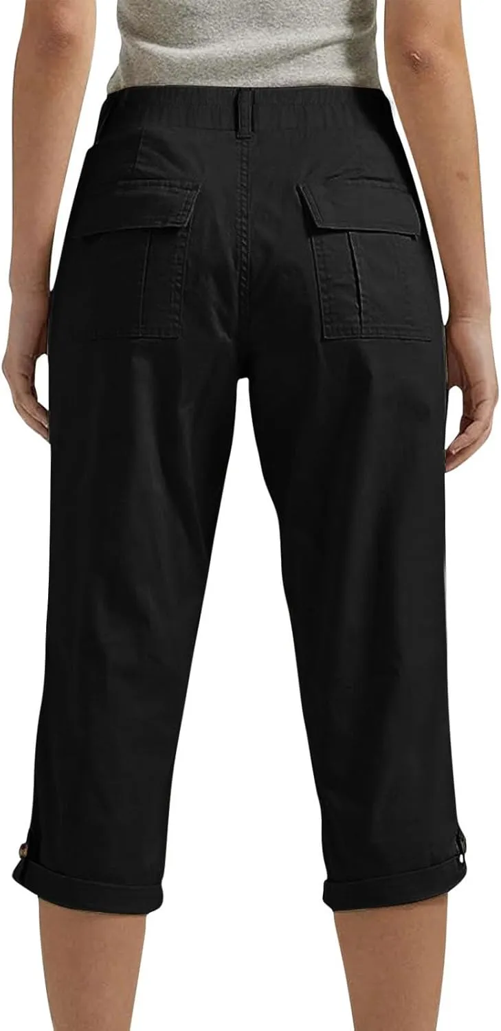 Womens Capris with Pockets Stretch Lightweight Casual Cargo Pants Rolled Hem Summer Cropped Trousers Outdoor Clothes