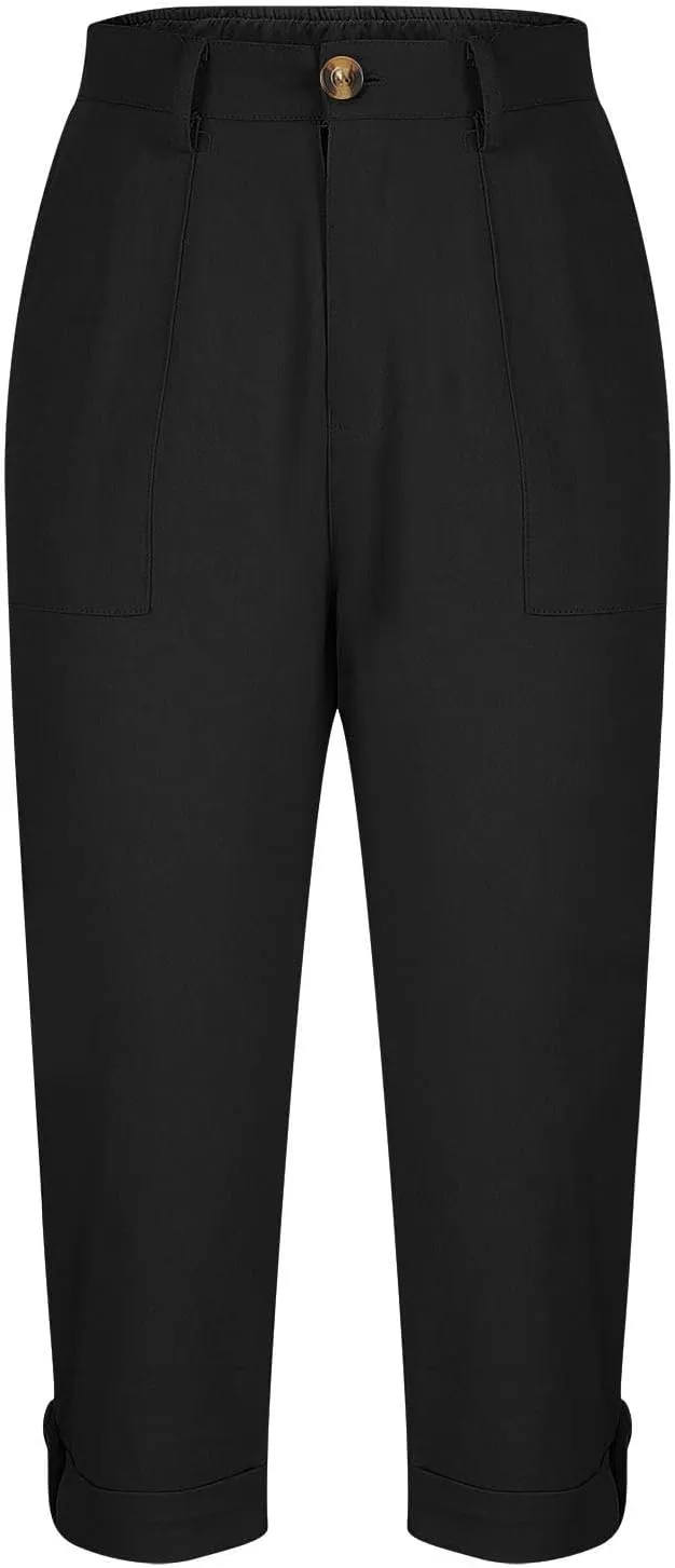 Womens Capris with Pockets Stretch Lightweight Casual Cargo Pants Rolled Hem Summer Cropped Trousers Outdoor Clothes