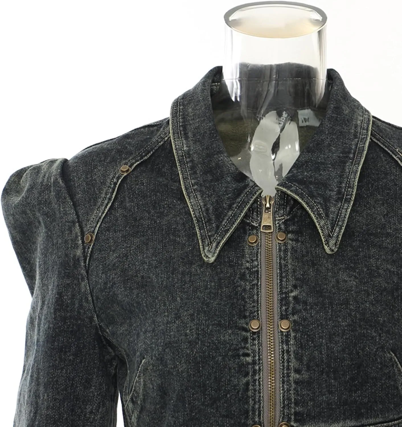 Women's Jean Jacket Irregular Raw Edge Hem Zip Up Long Sleeve Distressed Denim Jackets Coat