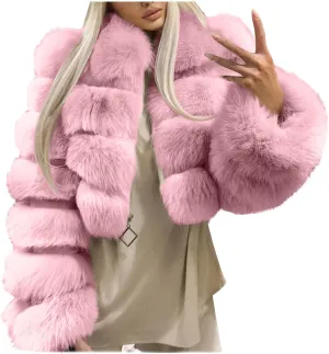 Womens Shaggy Faux Fur Coats Zip up Long Sleeve Fuzzy Fleece Cropped Jacket Casual Fashion Winter Warm Laides Outwear