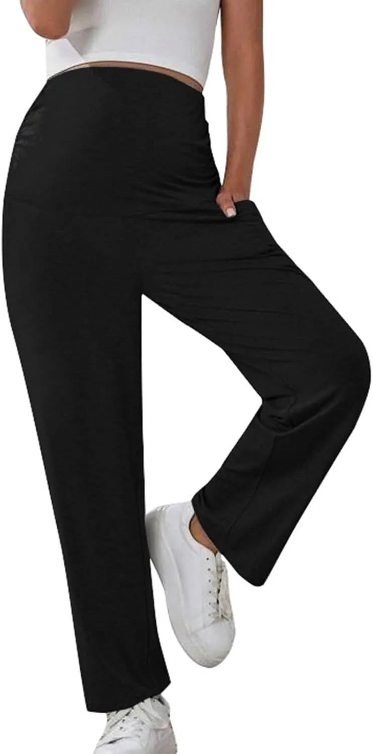 Women's Solid Color Slim Stretch Comfortable Casual Straight Leg Maternity Pants White Palazzo Pants for Women