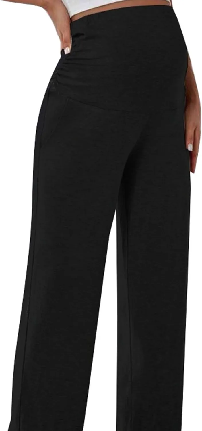 Women's Solid Color Slim Stretch Comfortable Casual Straight Leg Maternity Pants White Palazzo Pants for Women