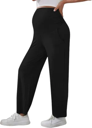 Women's Solid Color Slim Stretch Comfortable Casual Straight Leg Maternity Pants White Palazzo Pants for Women
