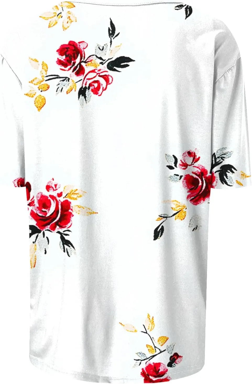 Women's Summer Short Sleeve Top Casual Floral Print Blouse Crewneck Ruched Front Shirts Lightweight Loose Fit Blouse