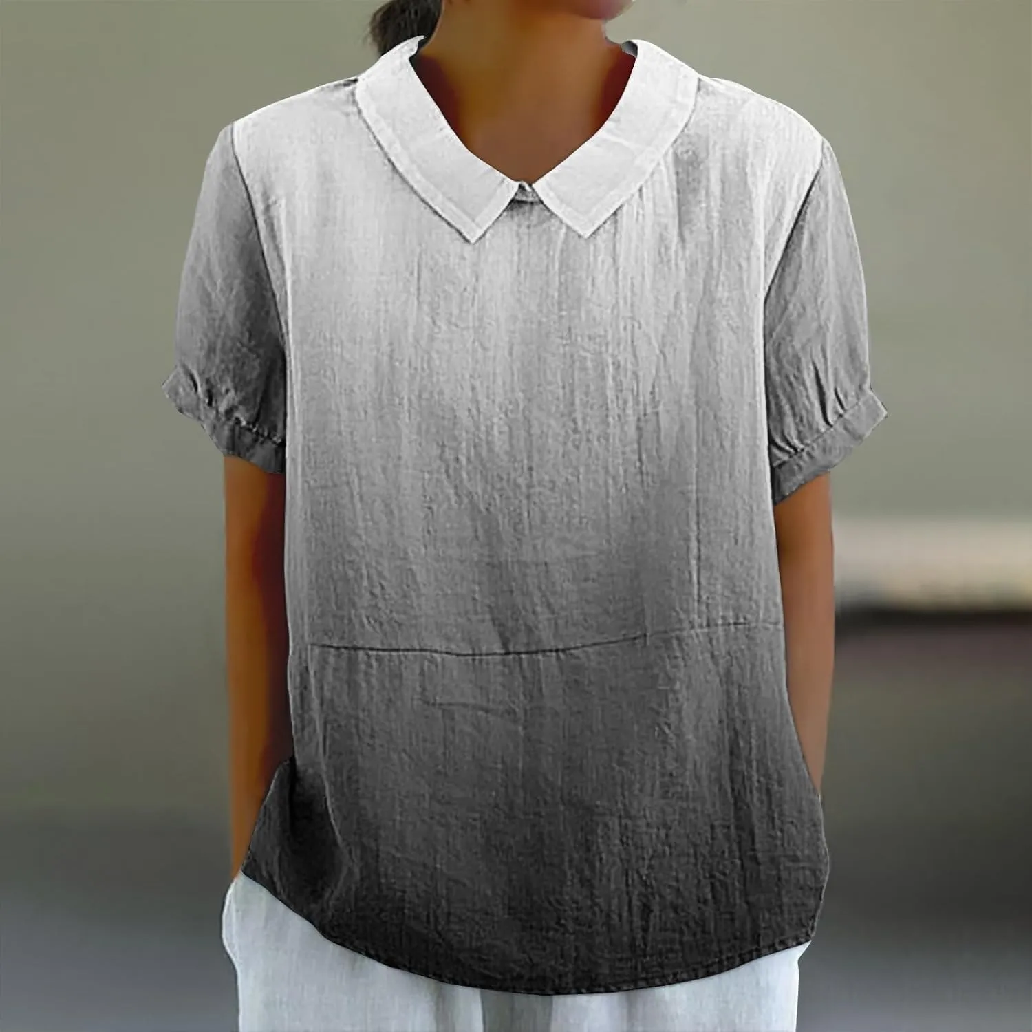 Womens Summer Tops Short Sleeved Creative Gradient Patchwork Color Cute Shirt T Shirt Shirts for Women Linen Blouses