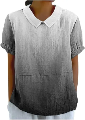 Womens Summer Tops Short Sleeved Creative Gradient Patchwork Color Cute Shirt T Shirt Shirts for Women Linen Blouses