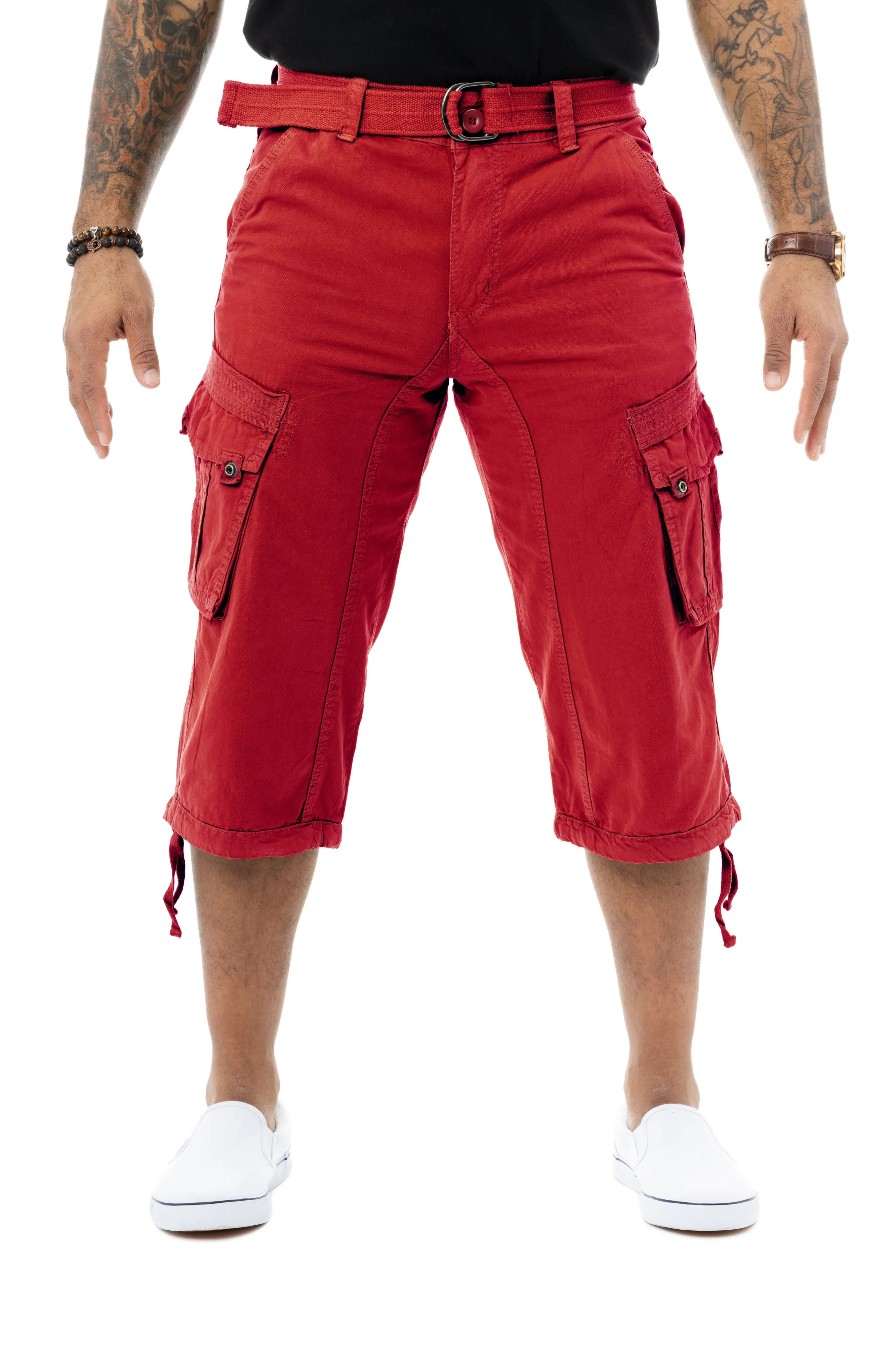 X RAY Mens Belted 18" Inseam Below Knee Long Cargo Shorts With Draw Cord Big & Tall Available