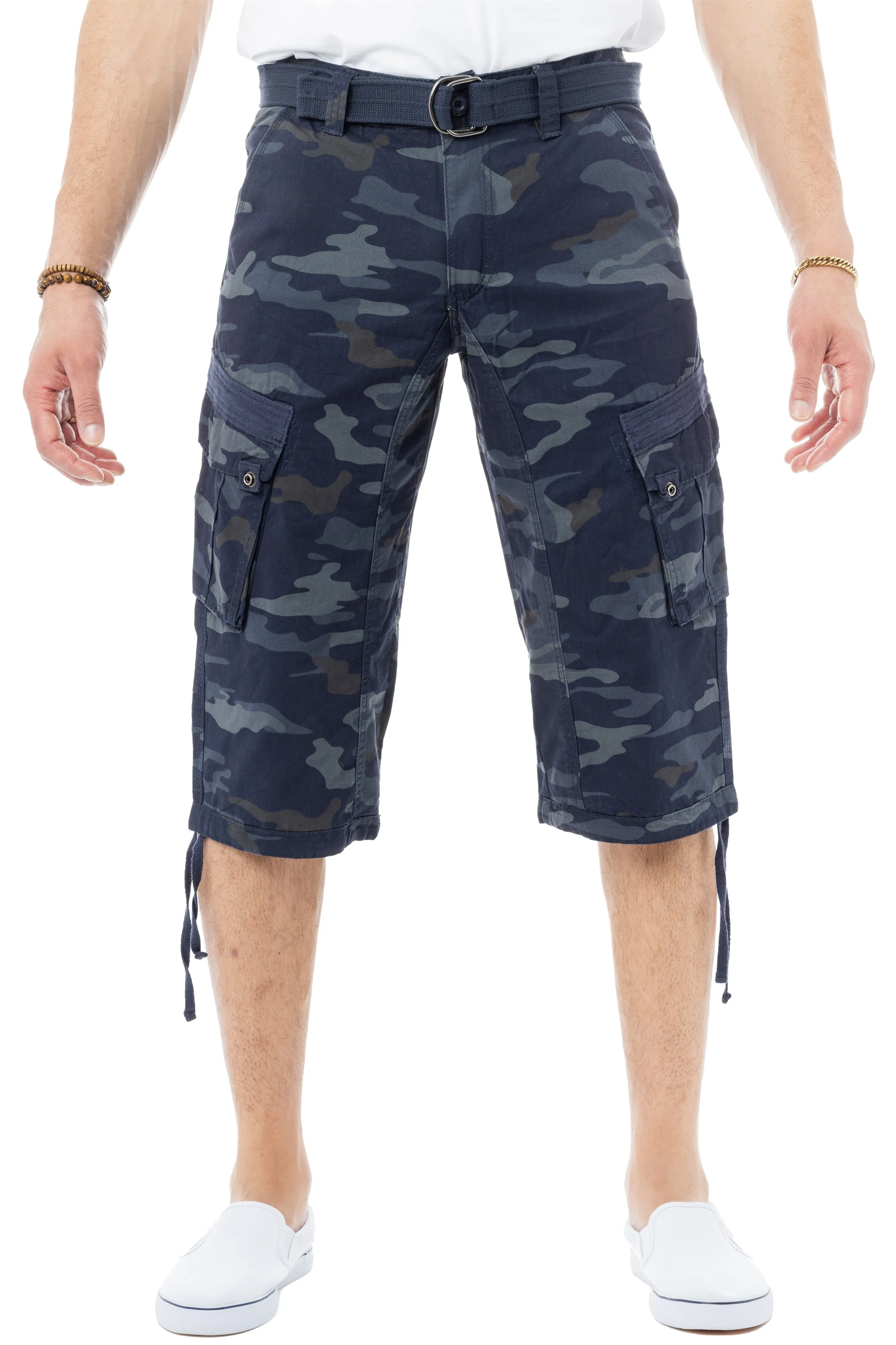 X RAY Mens Belted 18" Inseam Below Knee Long Cargo Shorts With Draw Cord Big & Tall Available