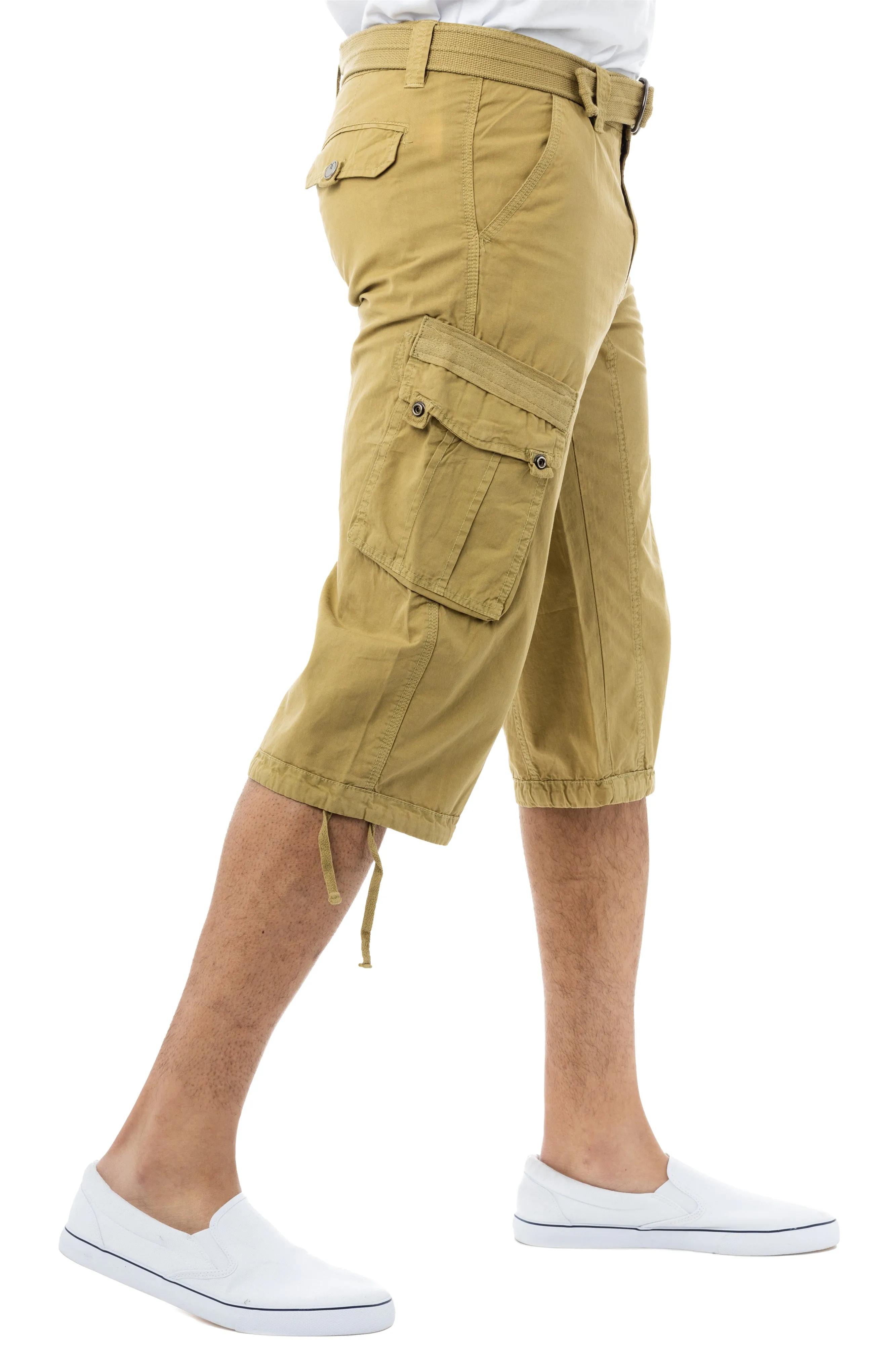 X RAY Mens Belted 18" Inseam Below Knee Long Cargo Shorts With Draw Cord Big & Tall Available