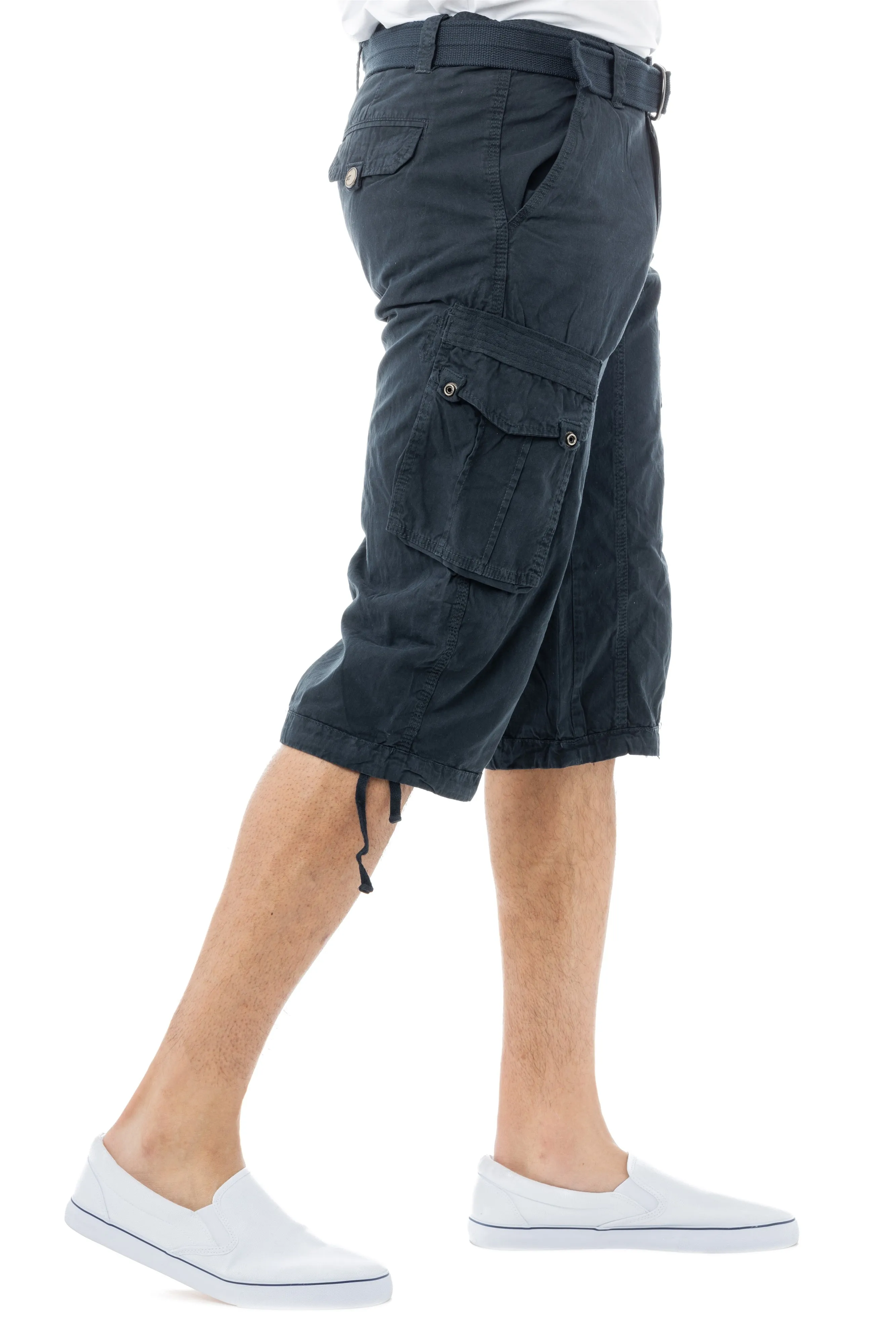 X RAY Mens Belted 18" Inseam Below Knee Long Cargo Shorts With Draw Cord Big & Tall Available