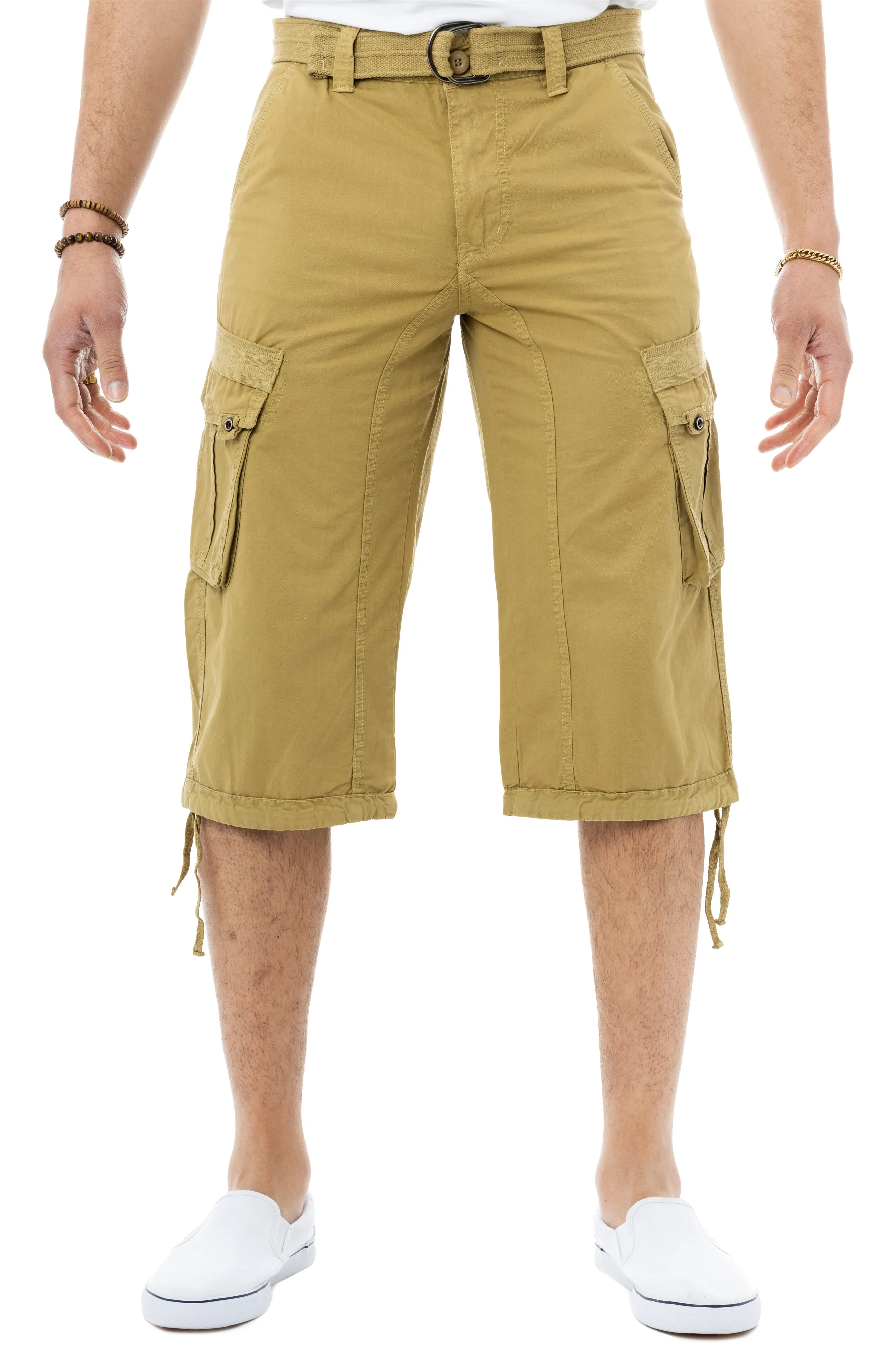 X RAY Mens Belted 18" Inseam Below Knee Long Cargo Shorts With Draw Cord Big & Tall Available