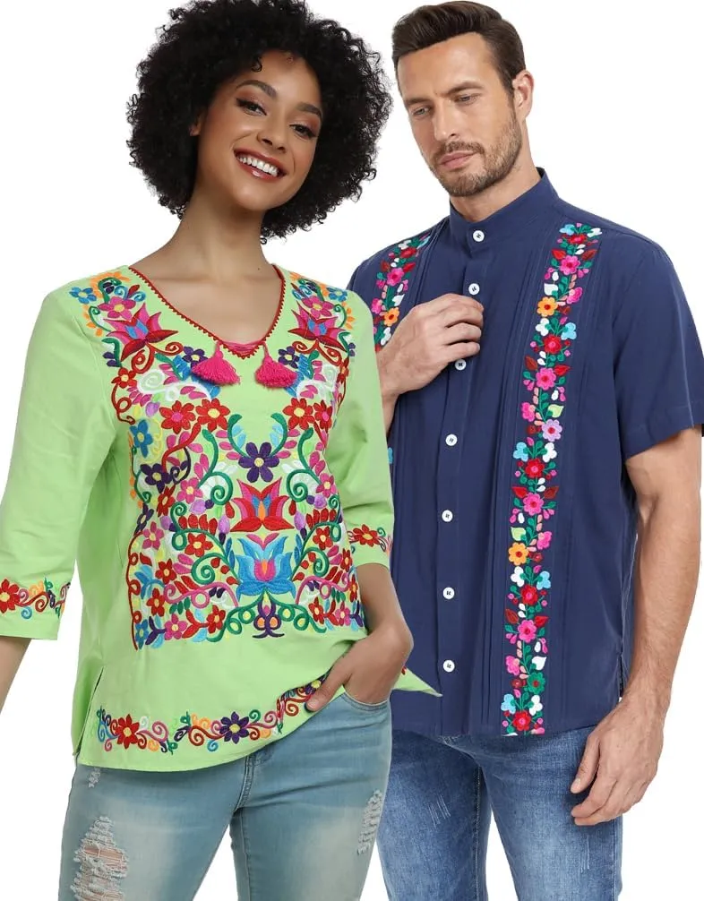 YZXDORWJ Women's Summer Embroidered Mexican Shirts Short Sleeve Casual Tops Blouse