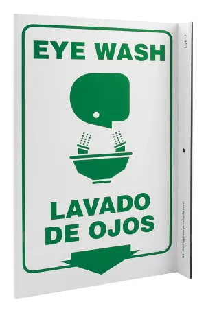 Zing Eye Wash Sign, 11 x 8In, GRN/WHT, Bilingual - 2617